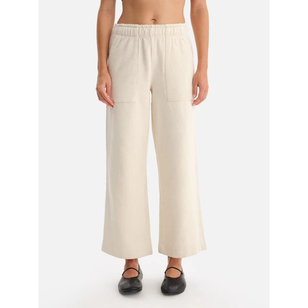 MATE THE LABEL ORGANIC COTTON FLEECE POCKET WIDE LEG SWEATPANTS BONE S NEW